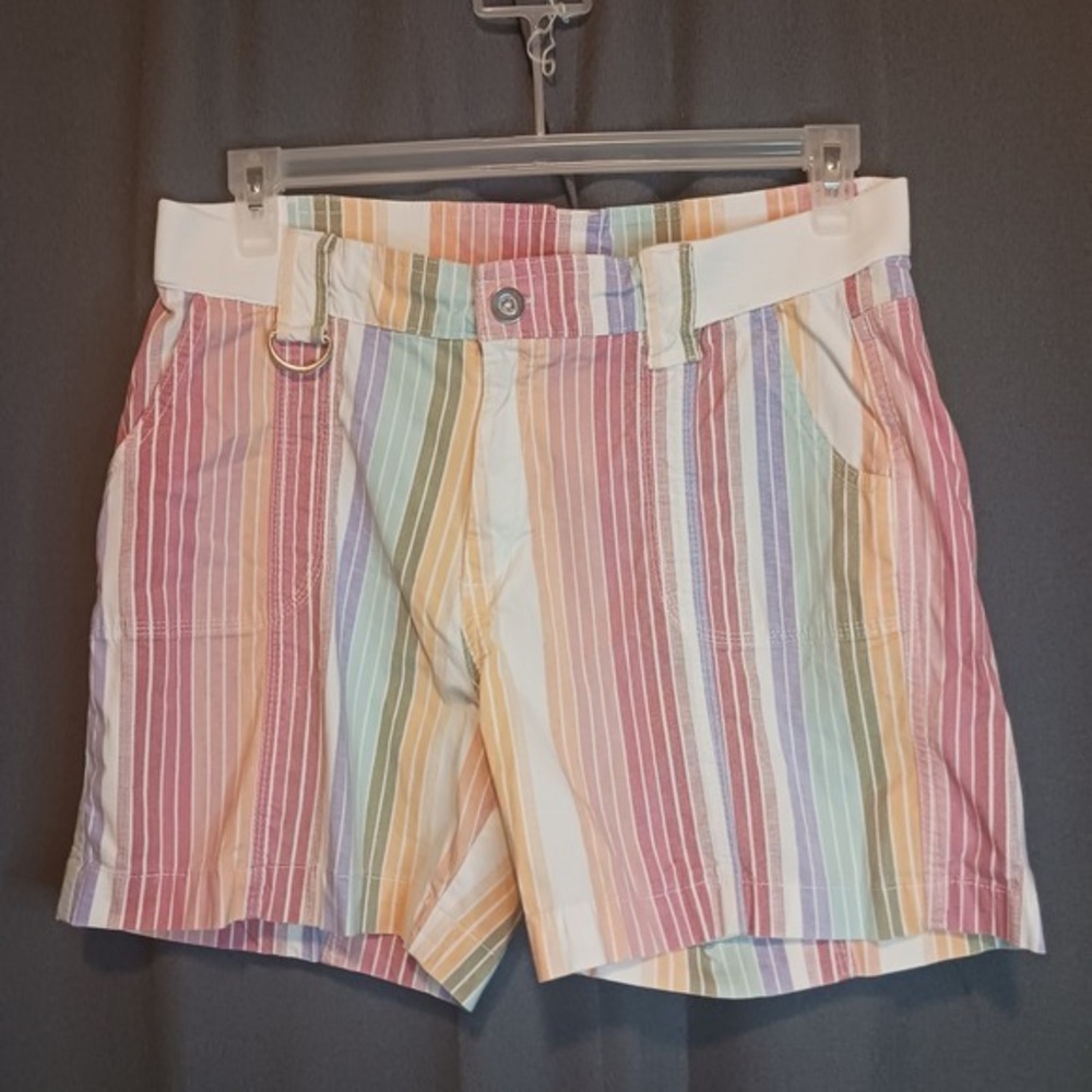 Fresh‎ Striped Shorts Women's Size 10 Pastel Rainbow Casual Pocket Cotton Blend